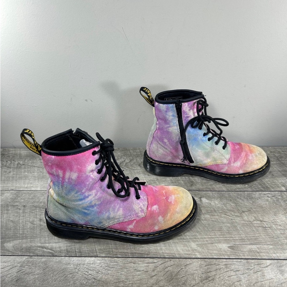 Dr Doc Martens 1460Y Tie Dye Leather Womens Combat Punk Goth Boots Size 6